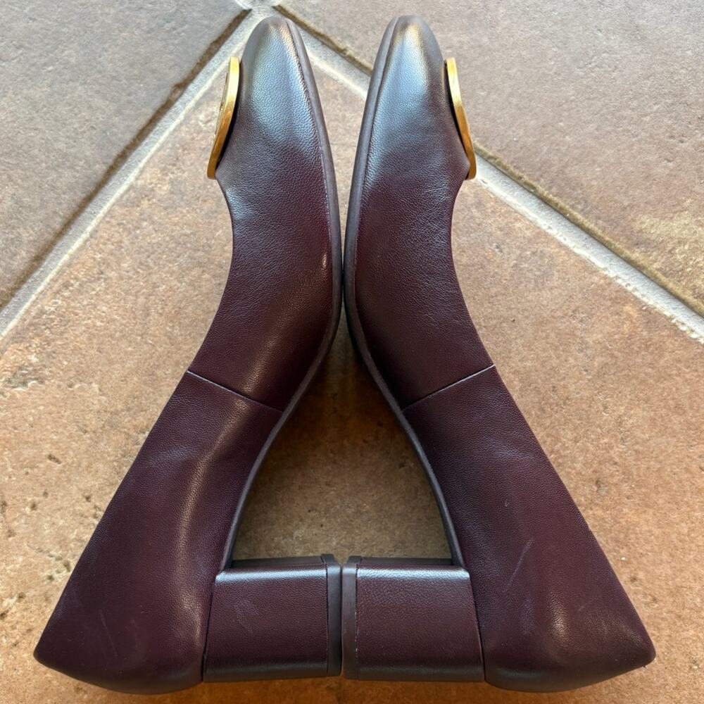 Tory Burch Benton Burgundy Block Heel Pumps Classic Polished Office Event size 8 - Picture 9 of 15